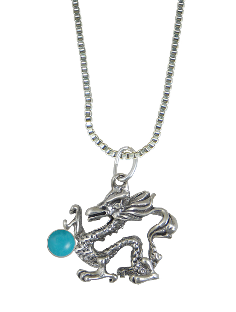 Sterling Silver Oriental Dragon Pendant With Turquoise